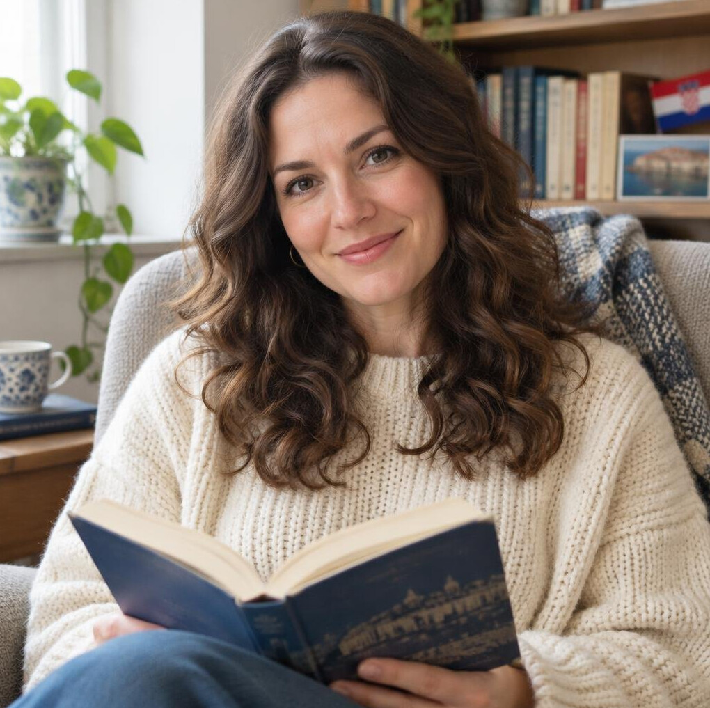 Portrait of a woman reading a book at home
