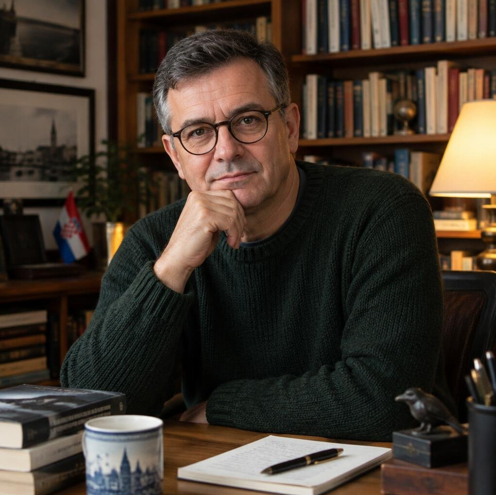 Portrait of a Croatian mystery novelist in his study